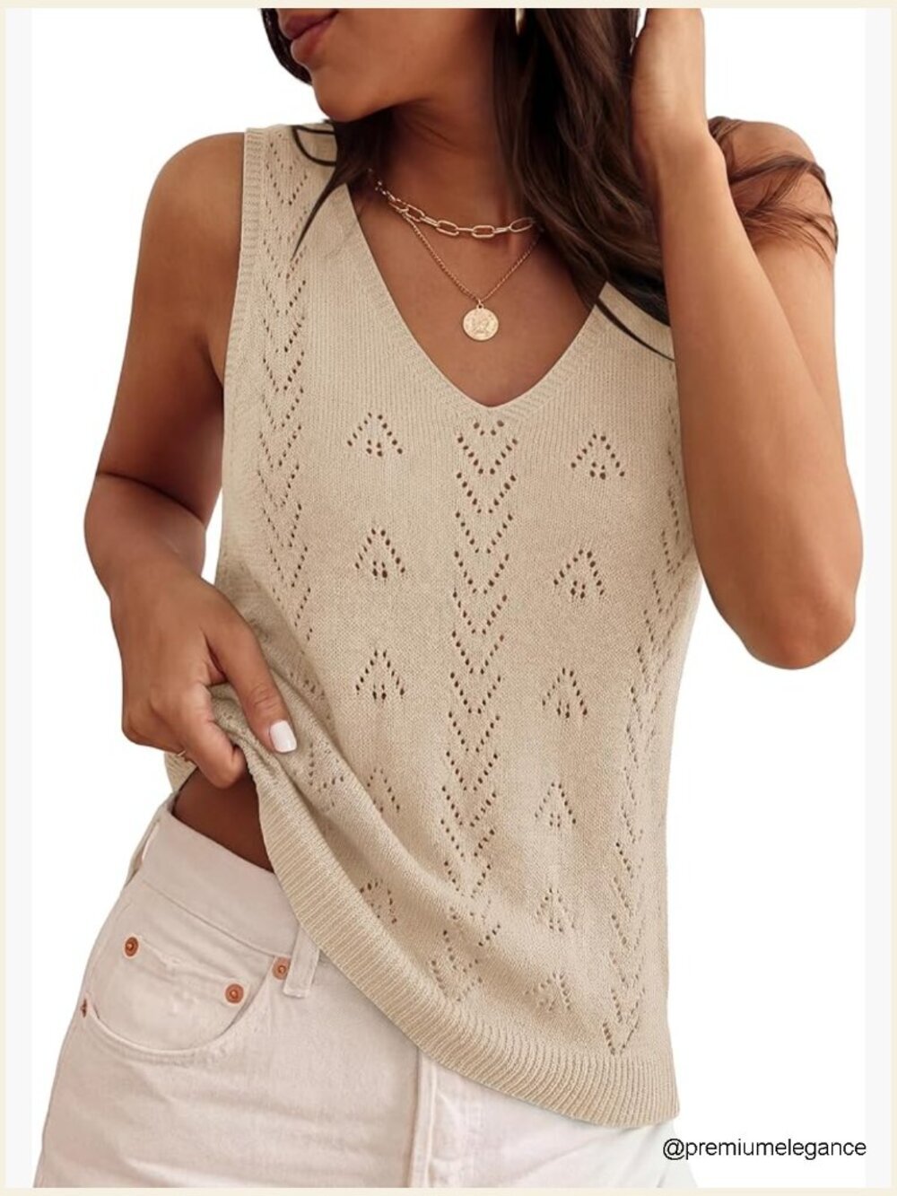 Crochet Sleeveless V-Neck Knit Sweater Vest - Summer Loose Fit Tank Top